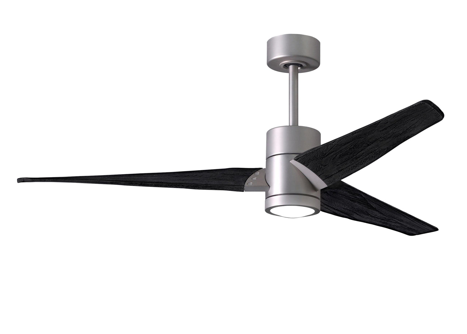 Matthews Fan SJ-BN-BK-60 Super Janet three-blade ceiling fan in Brushed Nickel finish with 60” solid matte blade wood blades and dimmable LED light kit