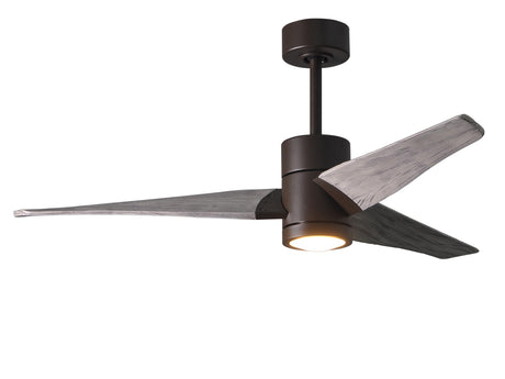 Matthews Fan SJ-TB-BW-52 Super Janet three-blade ceiling fan in Textured Bronze finish with 52” solid barn wood tone blades and dimmable LED light kit 