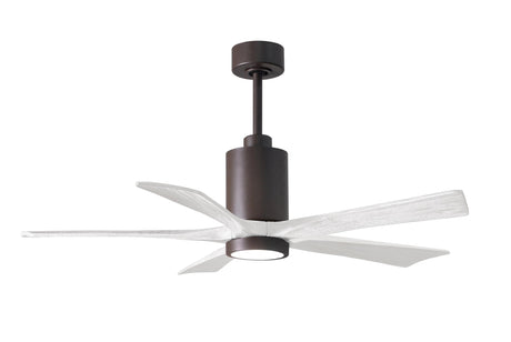 Matthews Fan PA5-TB-MWH-52 Patricia-5 five-blade ceiling fan in Textured Bronze finish with 52” solid matte white wood blades and dimmable LED light kit 