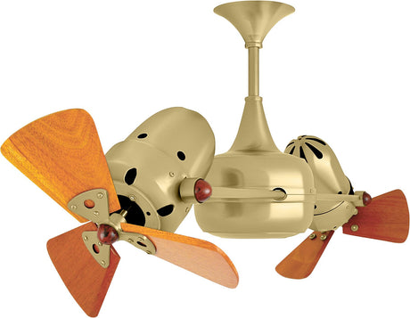 Matthews Fan DD-BRBR-WD Duplo Dinamico 360” rotational dual head ceiling fan in Brushed Brass finish with solid sustainable mahogany wood blades.