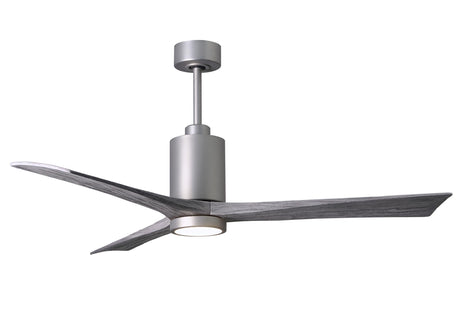 Matthews Fan PA3-BN-BW-60 Patricia-3 three-blade ceiling fan in Brushed Nickel finish with 60” solid barn wood tone blades and dimmable LED light kit 