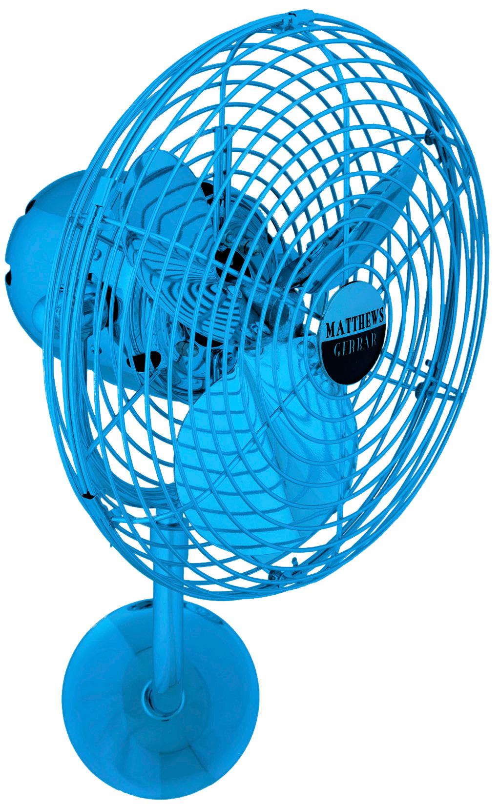 Matthews Fan MP-LTBLUE-MTL Michelle Parede vintage style wall fan in Agua Marinha (Light Blue) finish.