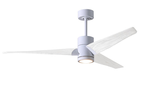 Matthews Fan SJ-WH-MWH-52 Super Janet three-blade ceiling fan in Gloss White finish with 52” solid matte white wood blades and dimmable LED light kit 