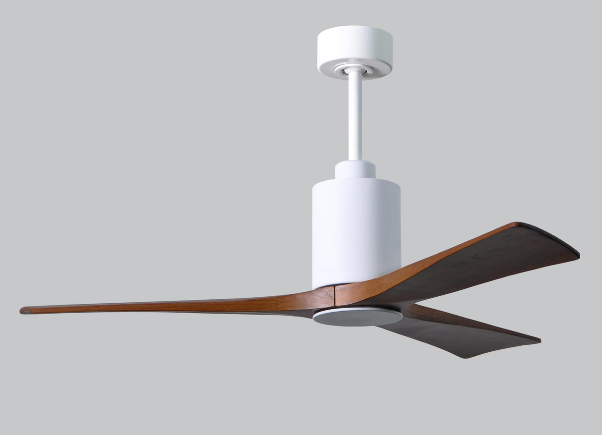 Matthews Fan PA3-WH-WA-52 Patricia-3 three-blade ceiling fan in Gloss White finish with 52” solid walnut tone blades and dimmable LED light kit