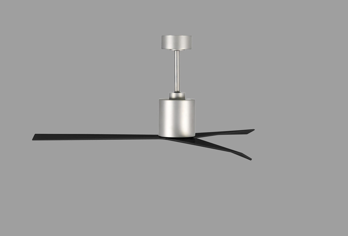 Matthews Fan EK-BN-BK Eliza 3-blade paddle fan in Brushed Nickel finish with matte black all-weather ABS blades. Optimized for wet locations.