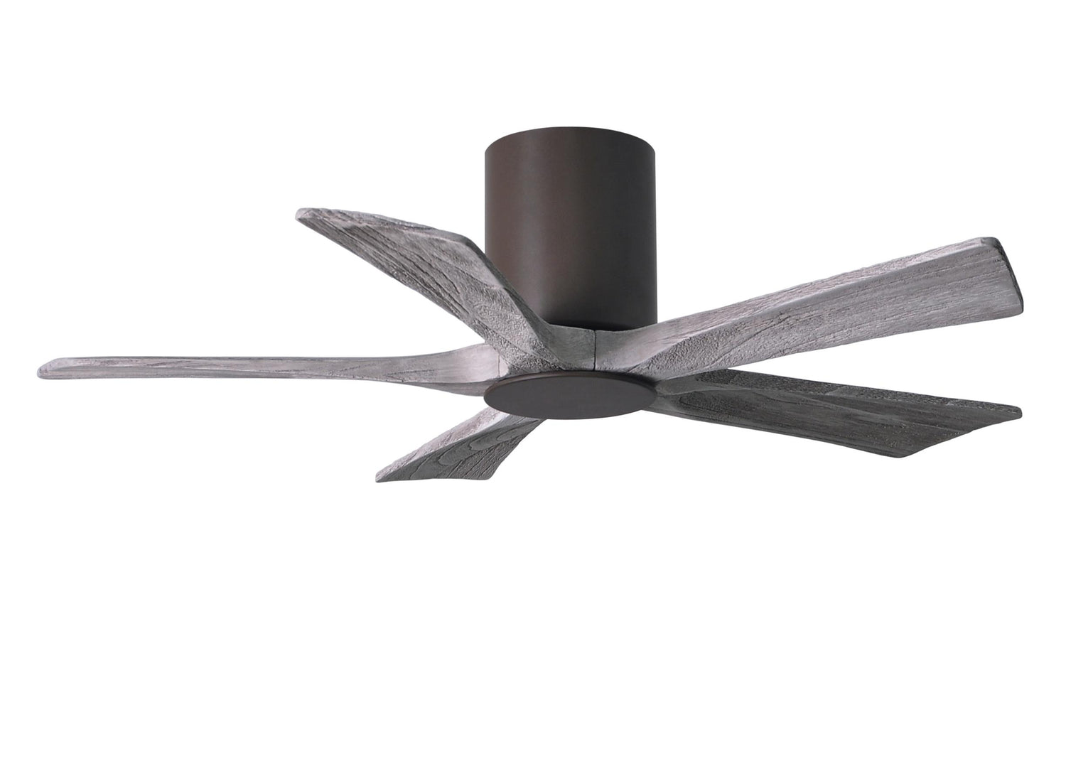 Matthews Fan IR5HLK-TB-BW-42 IR5HLK five-blade flush mount paddle fan in Textured Bronze finish with 42” solid barn wood tone blades and integrated LED light kit.