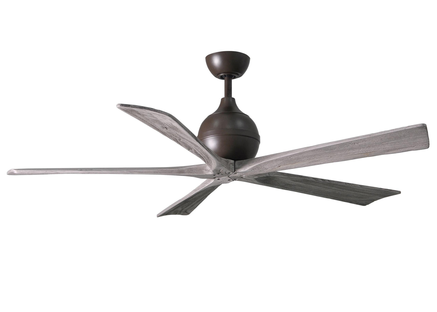 Matthews Fan IR5-TB-BW-60 Irene-5 five-blade paddle fan in Textured Bronze finish with 60" solid barn wood tone blades.