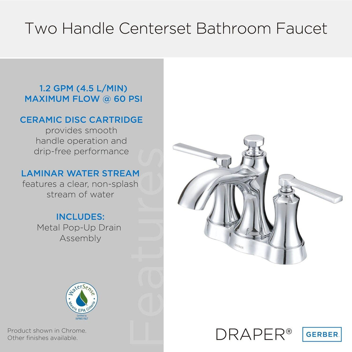Gerber D307028BN Brushed Nickel Draper Two Handle Centerset Lavatory Faucet