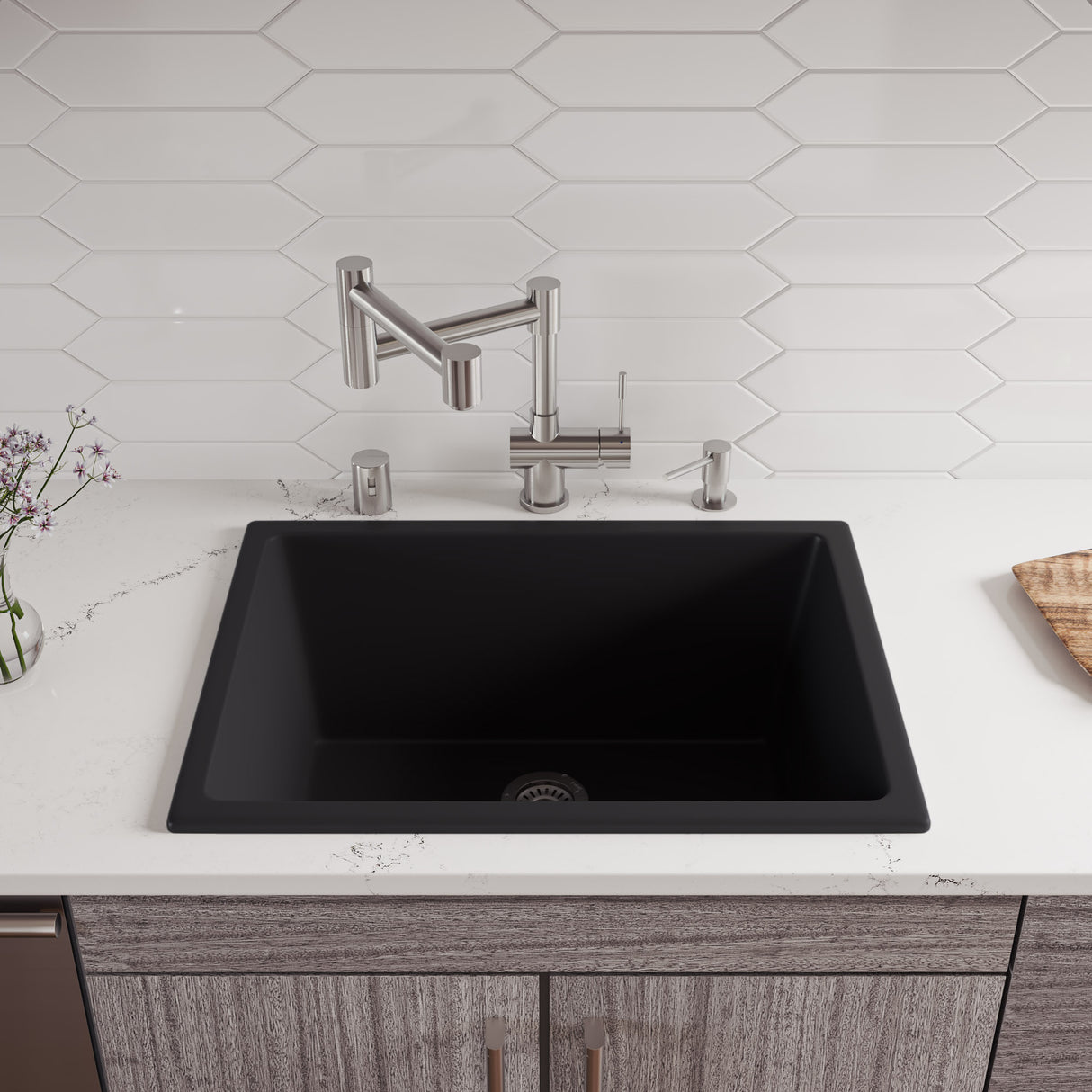 Black Matte 24" x 18" Fireclay Undermount / Drop In Fireclay Kitchen Sink