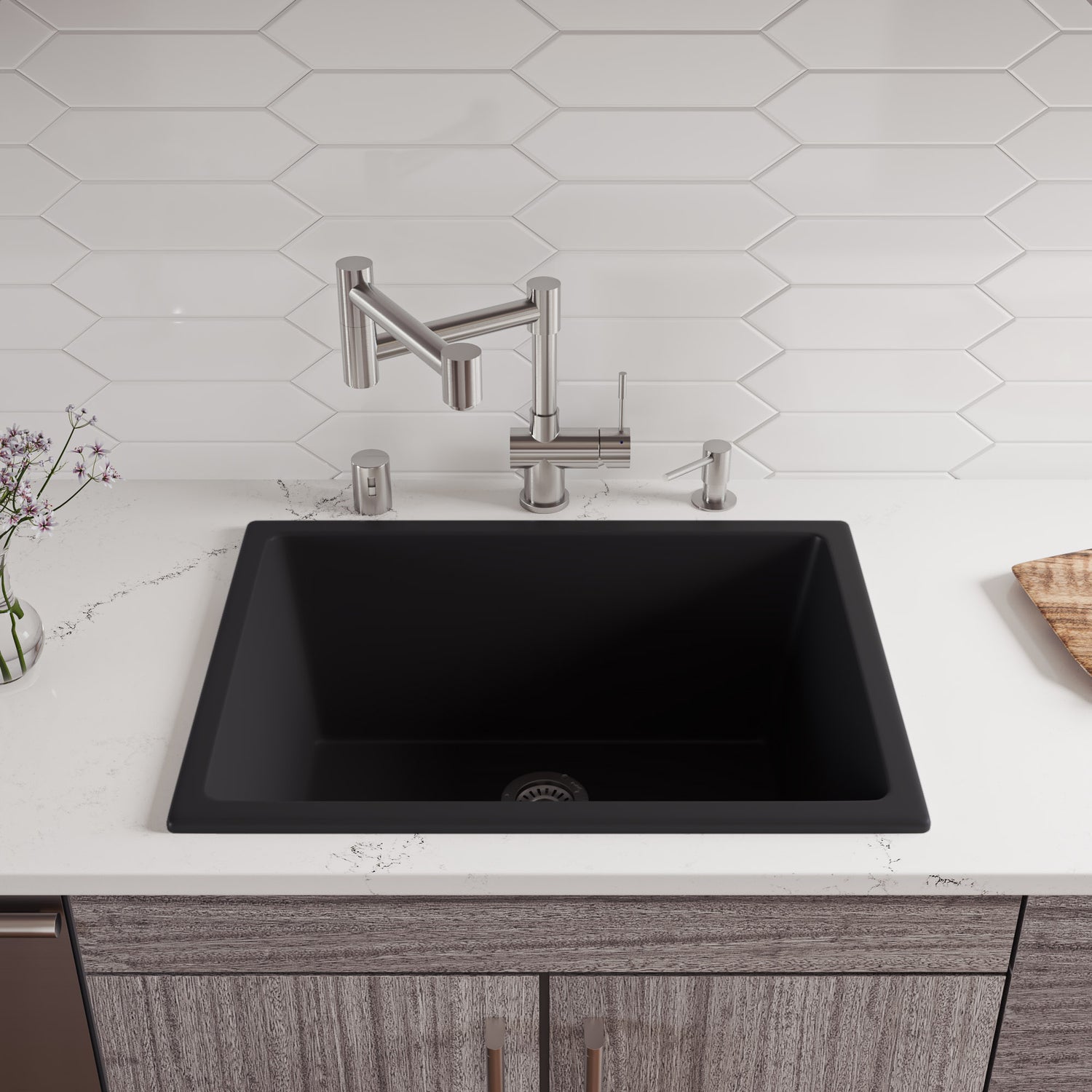 Black Matte 24" x 18" Fireclay Undermount / Drop In Fireclay Kitchen Sink