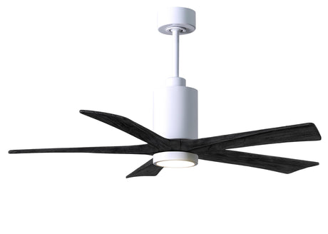 Matthews Fan PA5-WH-BK-52 Patricia-5 five-blade ceiling fan in Gloss White finish with 52” solid matte black wood blades and dimmable LED light kit 