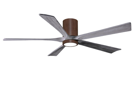 Matthews Fan IR5HLK-WN-BW-60 IR5HLK five-blade flush mount paddle fan in Walnut finish with 60” solid barn wood tone blades and integrated LED light kit.