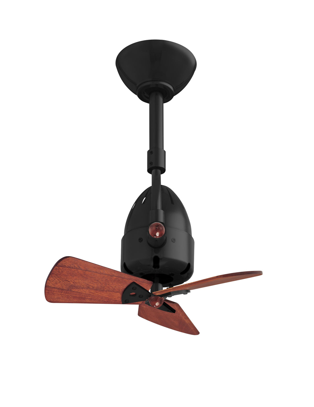 Matthews Fan DI-BK-WD Diane oscillating ceiling fan in Matte Black finish with solid mahogany tone wood blades.