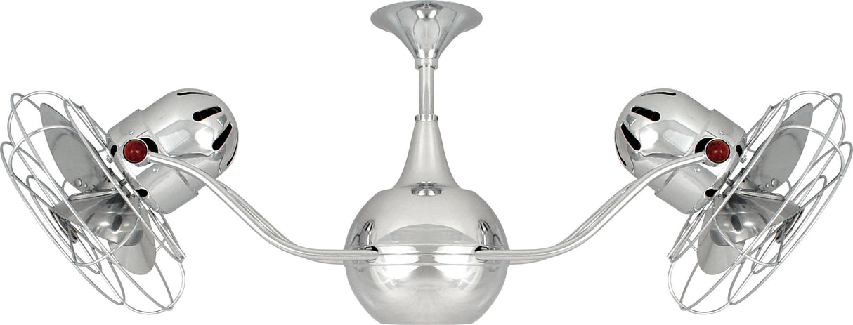Matthews Fan VB-CR-MTL-DAMP Vent-Bettina 360° dual headed rotational ceiling fan in polished chrome finish with metal blades for damp location.
