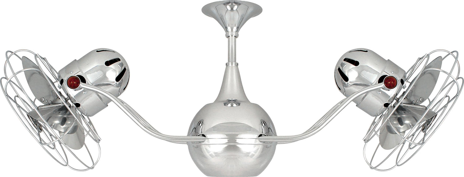 Matthews Fan VB-CR-MTL-DAMP Vent-Bettina 360° dual headed rotational ceiling fan in polished chrome finish with metal blades for damp location.