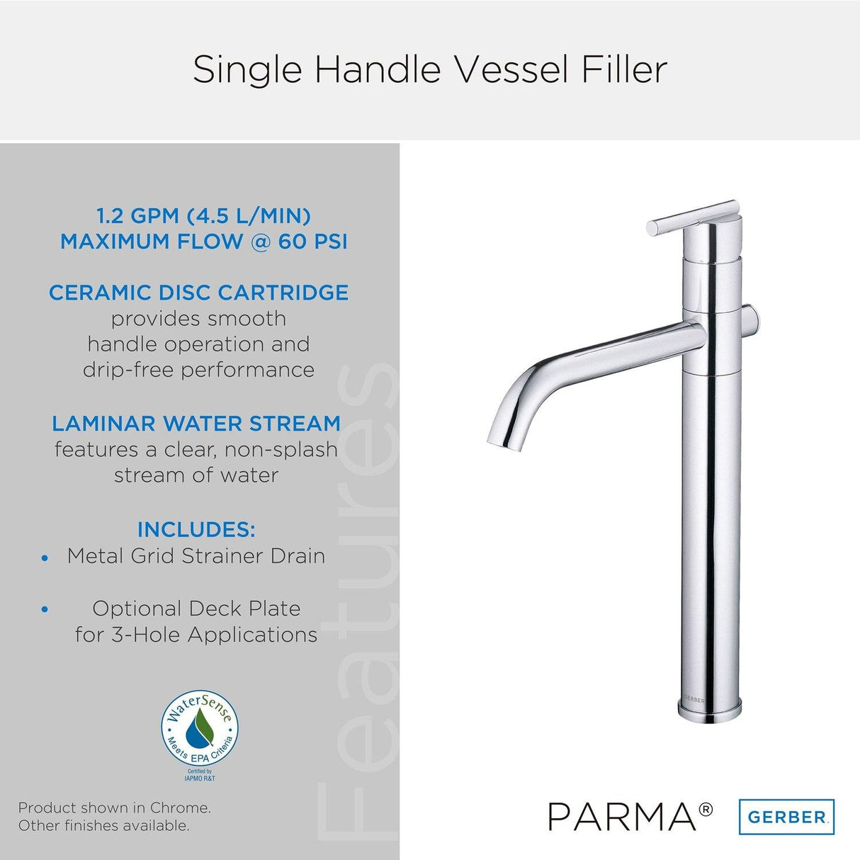 Gerber D225158BN Brushed Nickel Parma Single Handle Vessel Filler