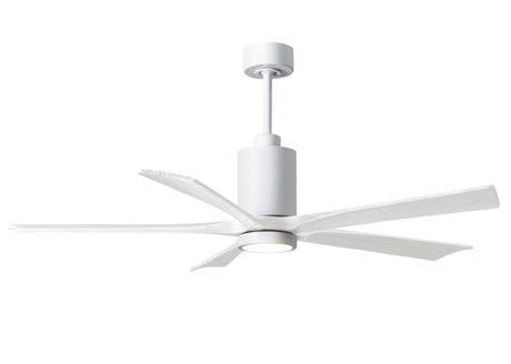 Matthews Fan PA5-WH-MWH-60 Patricia-5 five-blade ceiling fan in Gloss White finish with 60” solid matte white wood blades and dimmable LED light kit 