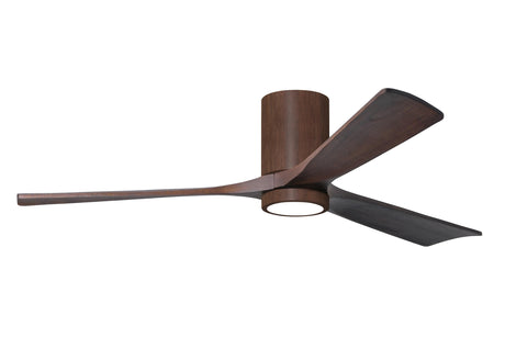 Matthews Fan IR3HLK-WN-WA-60 Irene-3HLK three-blade flush mount paddle fan in Walnut finish with 60” solid walnut tone blades and integrated LED light kit.