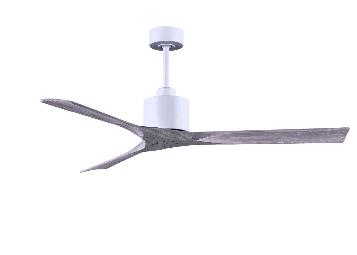 Matthews Fan NK-MWH-BW-60 Nan 6-speed ceiling fan in Matte White finish with 60” solid barn wood tone wood blades