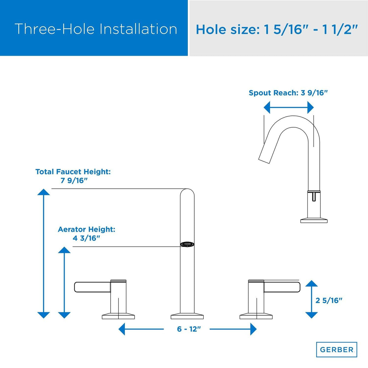 Gerber D303130 Chrome Amalfi Two Handle Widespread Lavatory Faucet
