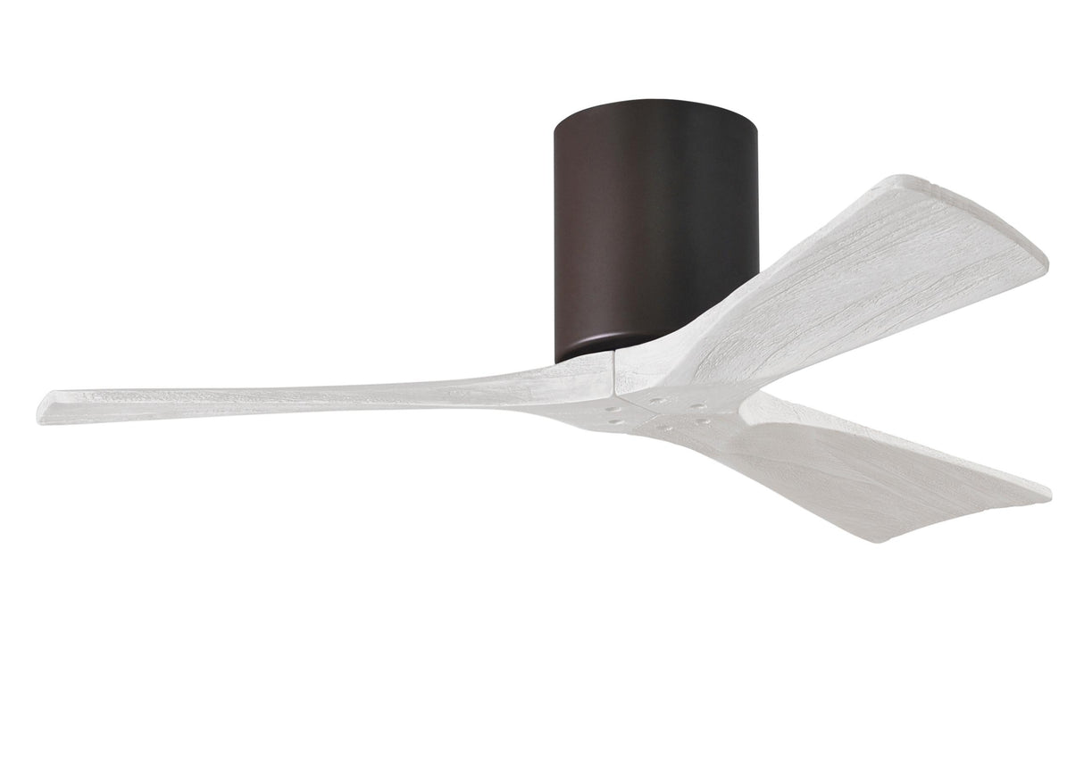 Matthews Fan IR3H-TB-MWH-42 Irene-3H three-blade flush mount paddle fan in Textured Bronze finish with 42” solid matte white wood blades. 