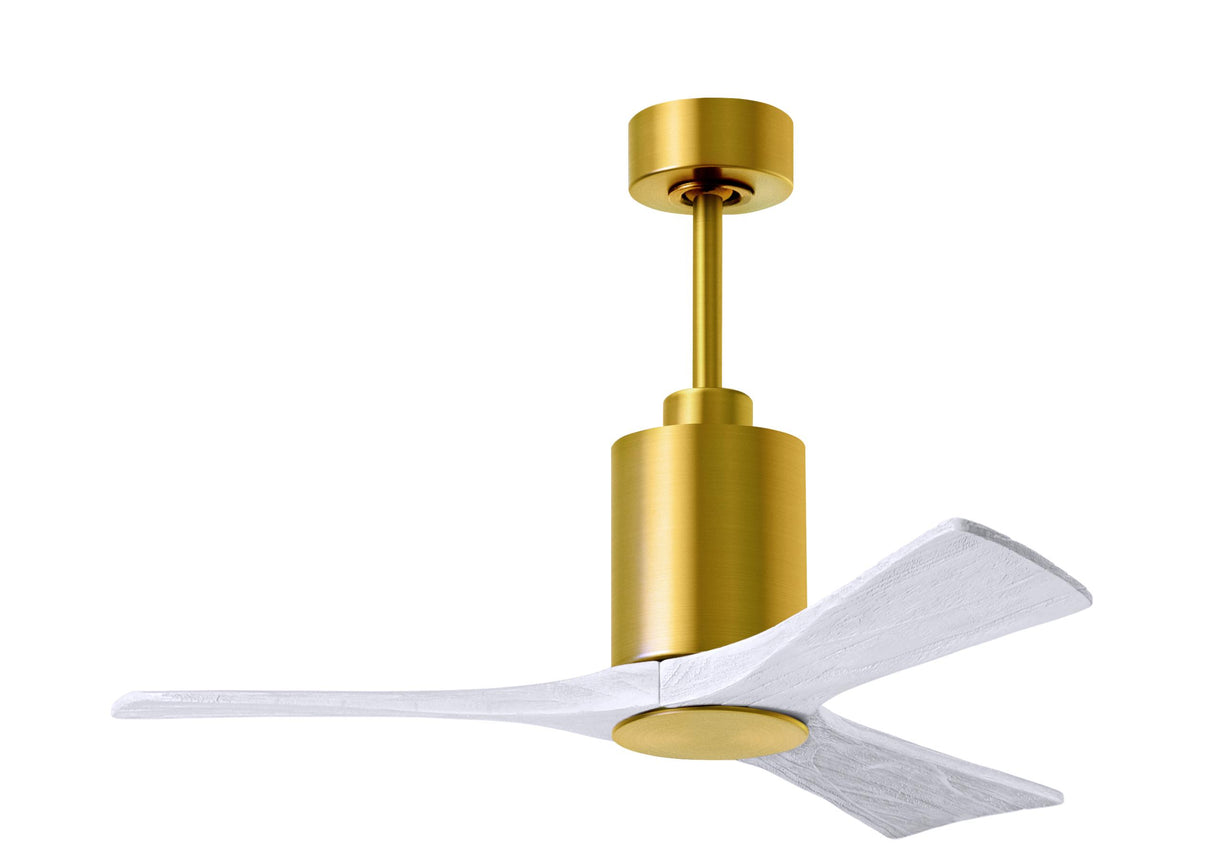 Matthews Fan PA3-BRBR-MWH-42 Patricia-3 three-blade ceiling fan in Brushed Brass finish with 42” solid matte white wood blades and dimmable LED light kit