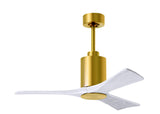 Matthews Fan PA3-BRBR-MWH-42 Patricia-3 three-blade ceiling fan in Brushed Brass finish with 42” solid matte white wood blades and dimmable LED light kit 