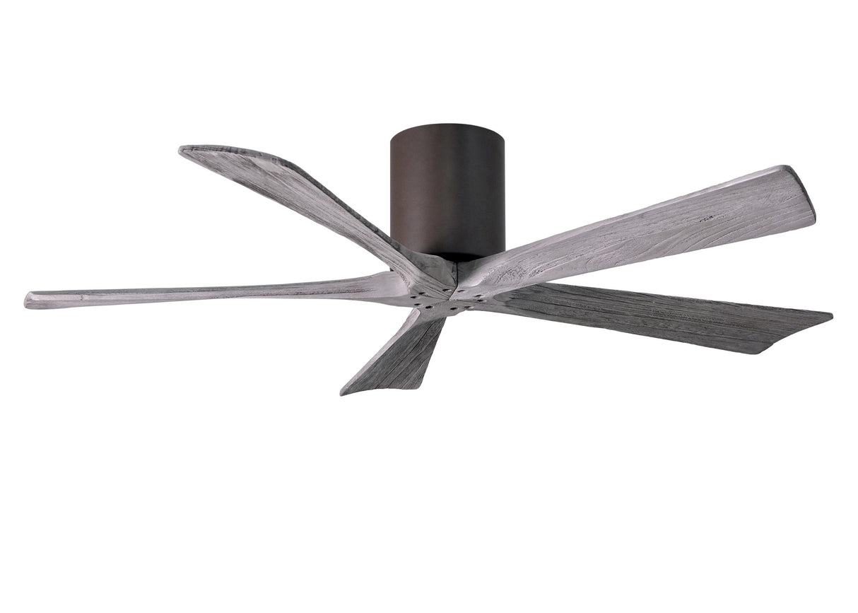 Matthews Fan IR5H-TB-BW-52 Irene-5H five-blade flush mount paddle fan in Textured Bronze finish with 52” solid barn wood tone blades.