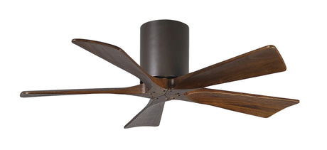 Matthews Fan IR5H-TB-WA-42 Irene-5H five-blade flush mount paddle fan in Textured Bronze finish with 42” solid walnut tone blades. 