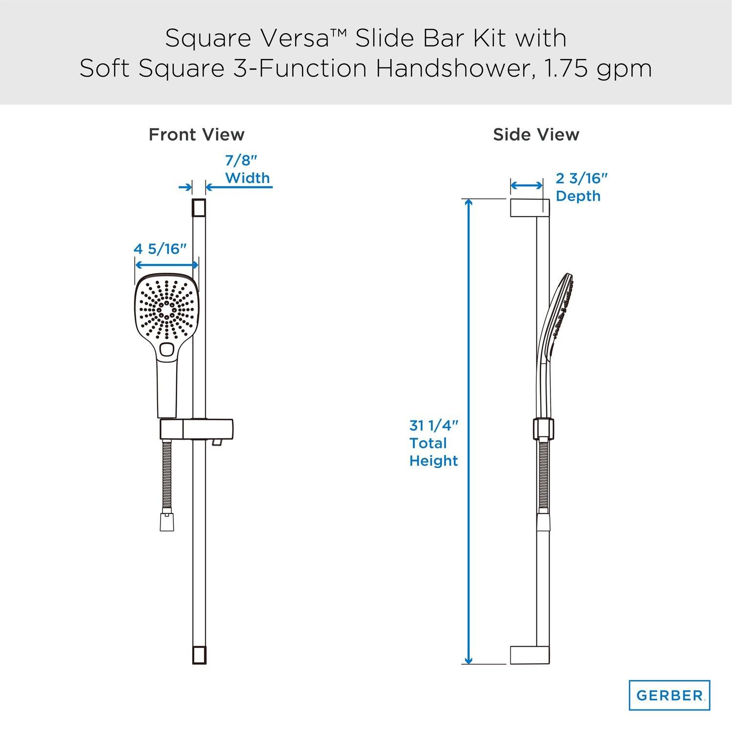 Gerber D461738BN Versa Square 30" Slide Bar Assembly With Soft Square 3-FUNCTION...