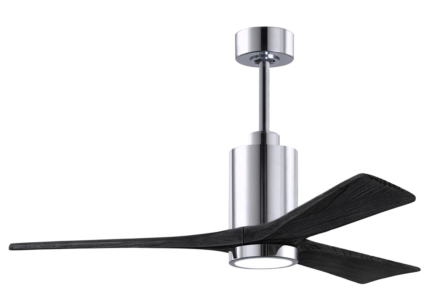 Matthews Fan PA3-CR-BK-52 Patricia-3 three-blade ceiling fan in Polished Chrome finish with 52” solid matte black wood blades and dimmable LED light kit