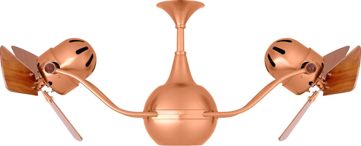 Matthews Fan VB-BRCP-WD Vent-Bettina 360° dual headed rotational ceiling fan in brushed copper finish with solid sustainable mahogany wood blades.