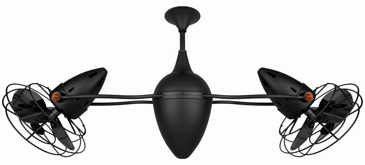 Matthews Fan AR-BK-MTL Ar Ruthiane 360° dual headed rotational ceiling fan in Matte Black finish with metal blades.