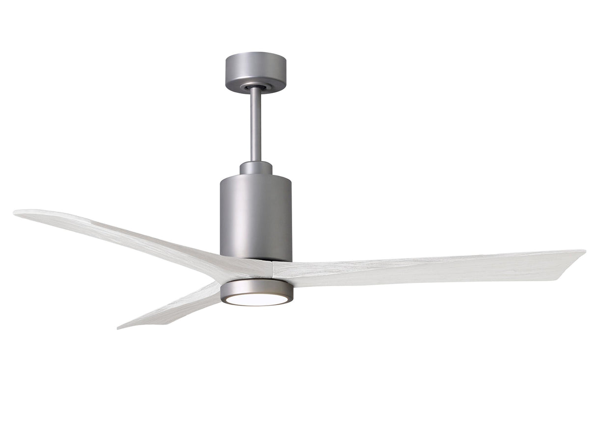 Matthews Fan PA3-BN-MWH-60 Patricia-3 three-blade ceiling fan in Brushed Nickel finish with 60” solid matte white wood blades and dimmable LED light kit