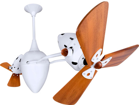Matthews Fan AR-WH-WD Ar Ruthiane 360° dual headed rotational ceiling fan in gloss white finish with solid sustainable mahogany wood blades.
