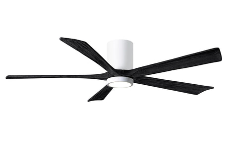 Matthews Fan IR5HLK-WH-BK-60 IR5HLK five-blade flush mount paddle fan in Gloss White finish with 60” solid matte black wood blades and integrated LED light kit.