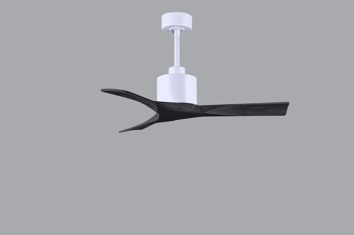 Matthews Fan NK-MWH-BK-42 Nan 6-speed ceiling fan in Matte White finish with 42” solid matte black wood blades