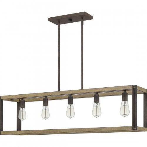 Quoizel FNN542RK Finn Linear chandelier 5 light rustic black Island Light