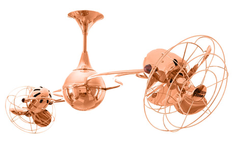 Matthews Fan IV-CP-MTL Italo Ventania 360° dual headed rotational ceiling fan in polished copper finish with metal blades.