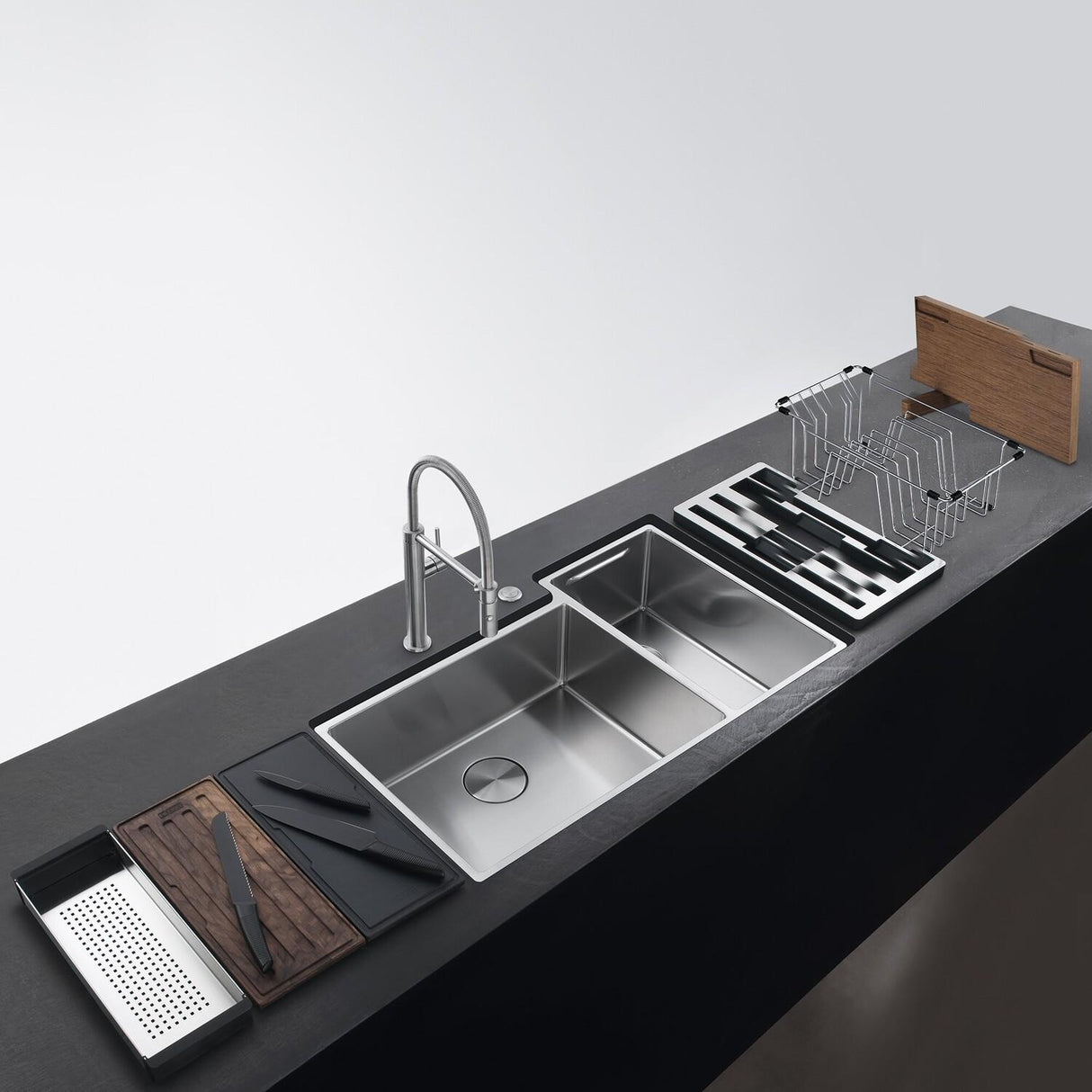 FRANKE CUX16021-W Culinary Center 35-in. x 21-in. 19 Gauge Stainless Steel Undermount Double Bowl Kitchen Sink Workstation - CUX16021-W In Diamond