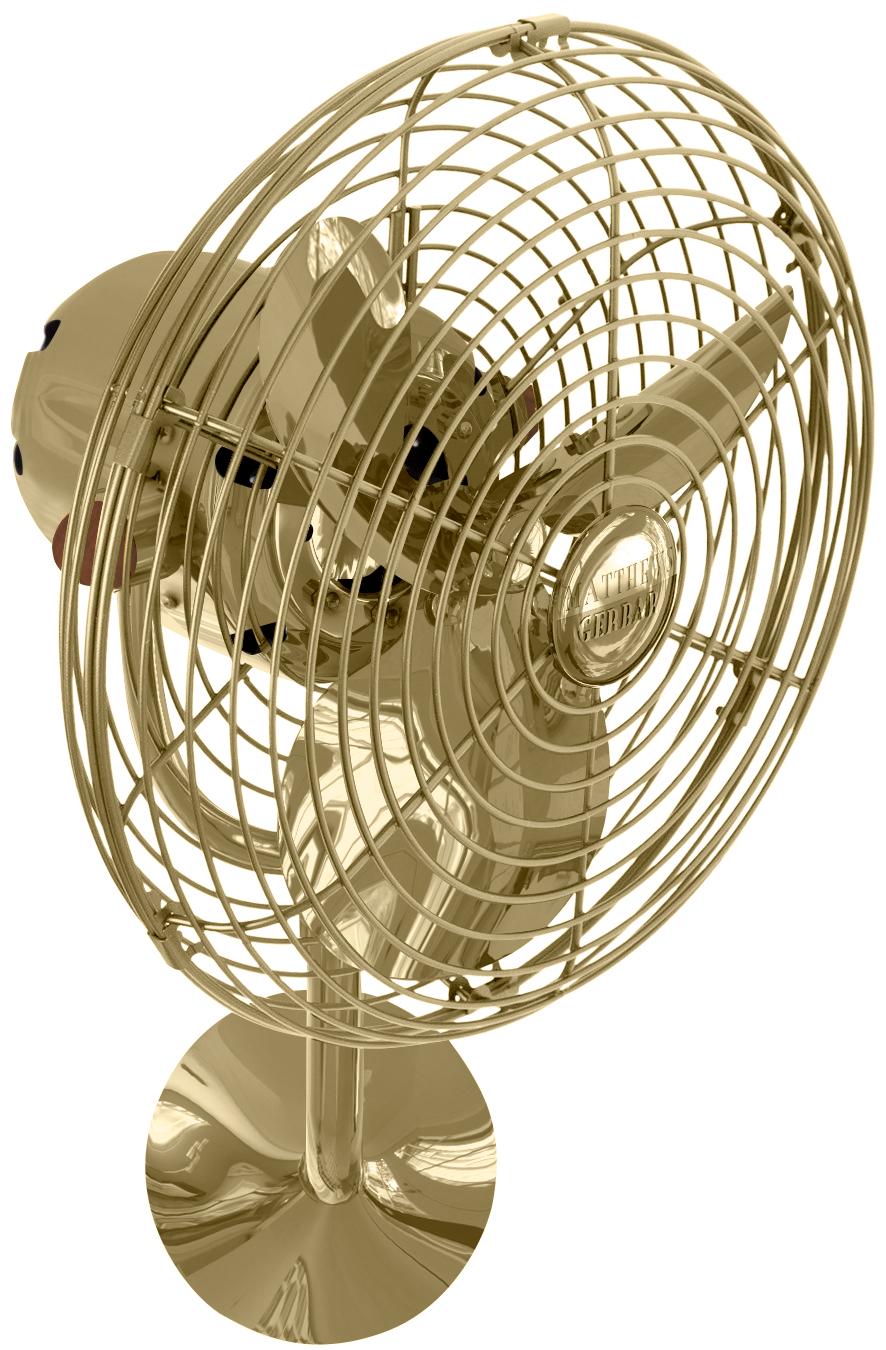 Matthews Fan MP-PB-MTL Michelle Parede vintage style wall fan in polished brass finish.