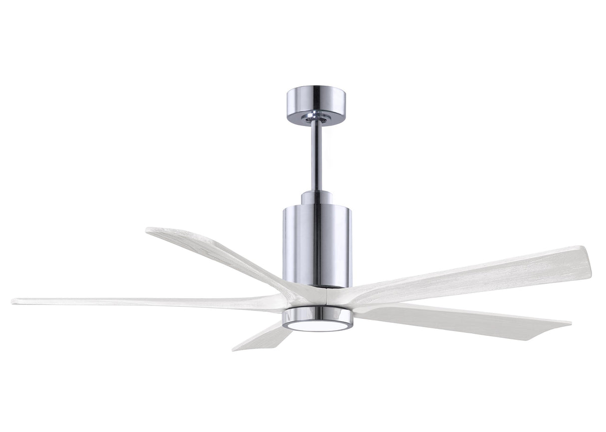 Matthews Fan PA5-CR-MWH-60 Patricia-5 five-blade ceiling fan in Polished Chrome finish with 60” solid matte white wood blades and dimmable LED light kit