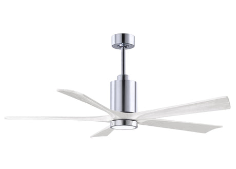 Matthews Fan PA5-CR-MWH-60 Patricia-5 five-blade ceiling fan in Polished Chrome finish with 60” solid matte white wood blades and dimmable LED light kit 