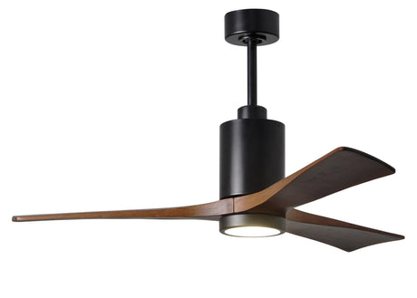 Matthews Fan PA3-BK-WA-52 Patricia-3 three-blade ceiling fan in Matte Black finish with 52” solid walnut tone blades and dimmable LED light kit 