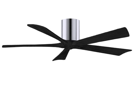 Matthews Fan IR5H-CR-BK-52 Irene-5H five-blade flush mount paddle fan in Polished Chrome finish with 52” solid matte black wood blades.