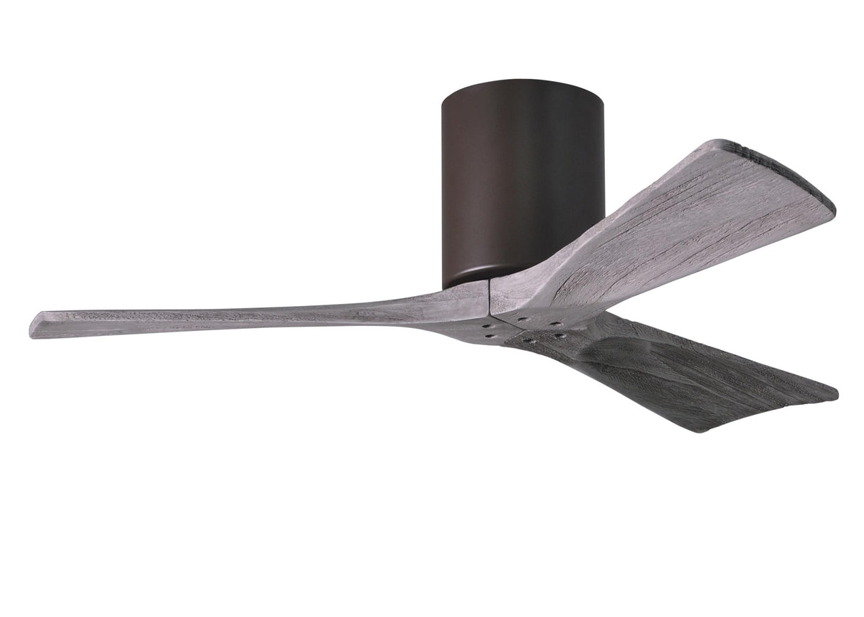 Matthews Fan IR3H-TB-BW-42 Irene-3H three-blade flush mount paddle fan in Textured Bronze finish with 42” solid barn wood tone blades.