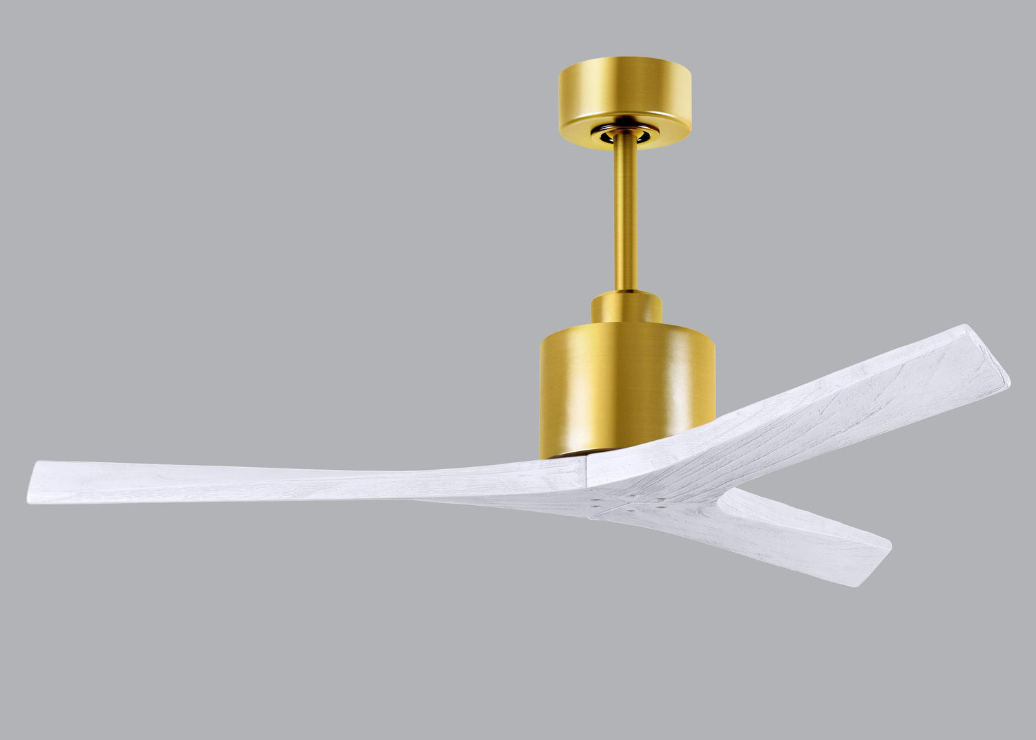 Matthews Fan MW-BRBR-MWH-52 Mollywood 6-speed contemporary ceiling fan in Brushed Brass finish with 52” solid matte white wood blades