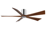 Matthews Fan IR5HLK-CR-WA-60 IR5HLK five-blade flush mount paddle fan in Polished Chrome finish with 60” solid walnut tone blades and integrated LED light kit.