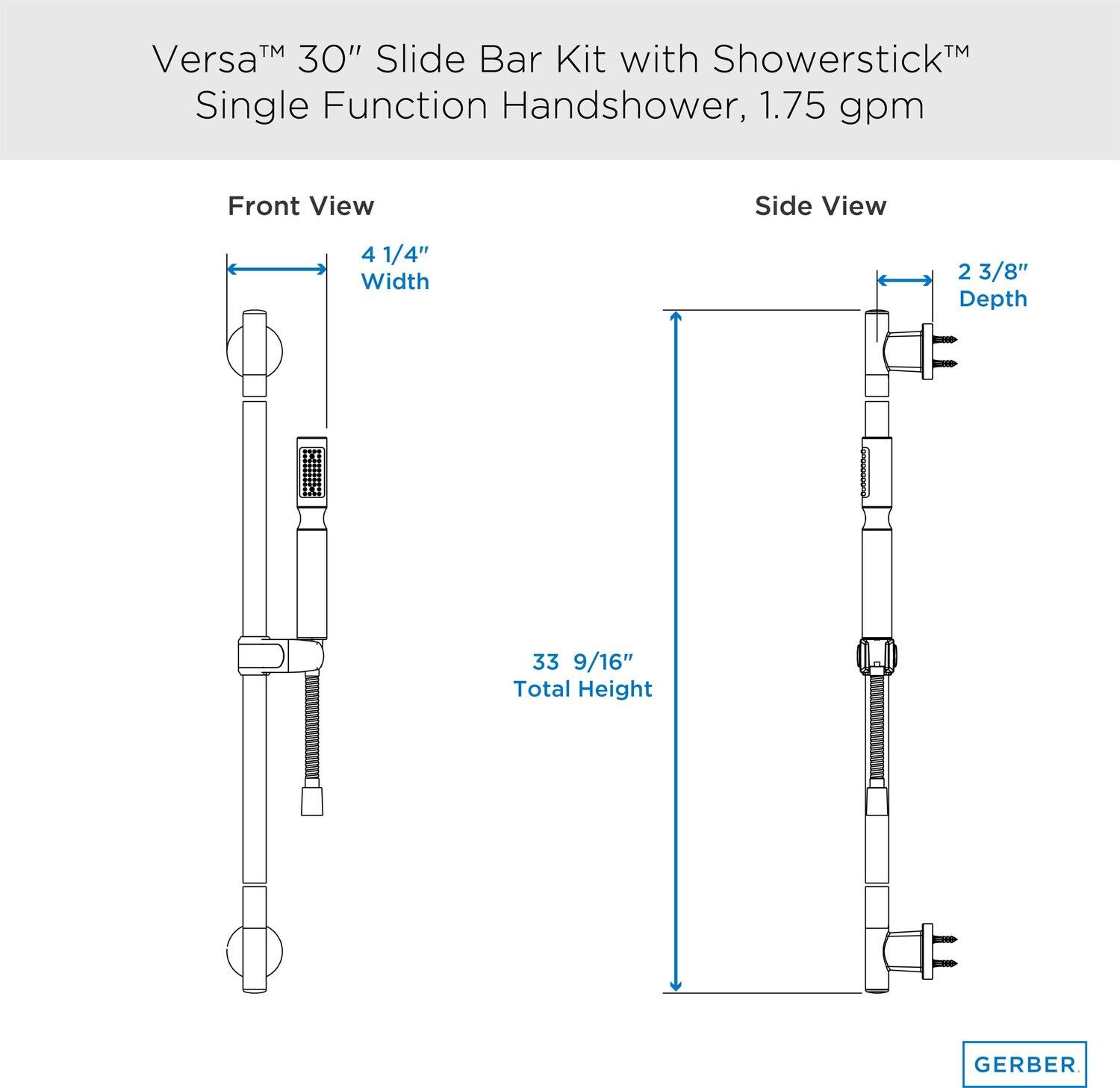 Gerber D461707BN Brushed Nickel Versa 30" Slide Bar Assembly With SHOWERSTICK(TM...