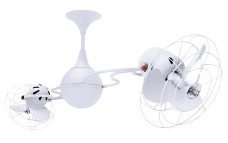 Matthews Fan IV-WH-MTL Italo Ventania 360° dual headed rotational ceiling fan in gloss white finish with metal blades.